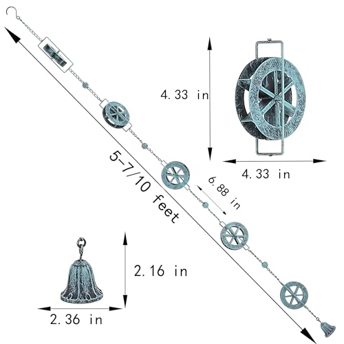 AINISIS 5.7 FT Water Wheel Rain Chains for Outside Blue Rain Chain for Gutters Garden Decorative Rain Catche Chain Downspout - Image 4