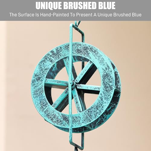 AINISIS 5.7 FT Water Wheel Rain Chains for Outside Blue Rain Chain for Gutters Garden Decorative Rain Catche Chain Downspout - Image 2