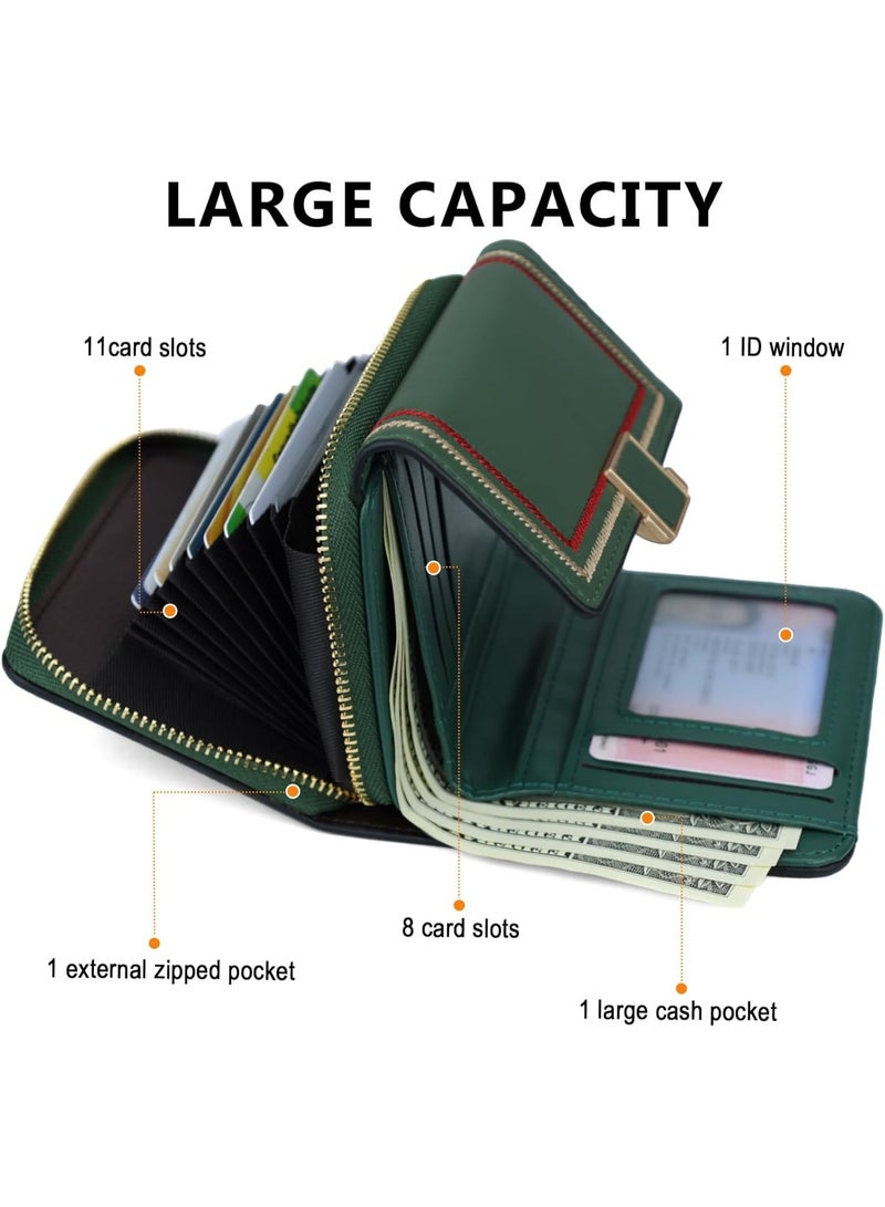 NANAO Women Wallet, Minimalist Design Women's Travel Wallets with ID Window, Credit Card Holder, Black Small Cash Wallets, Cute Leather Coin Purse, for Women Ladies and Girls (Green) - Image 3