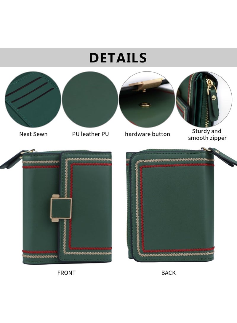 NANAO Women Wallet, Minimalist Design Women's Travel Wallets with ID Window, Credit Card Holder, Black Small Cash Wallets, Cute Leather Coin Purse, for Women Ladies and Girls (Green) - Image 2