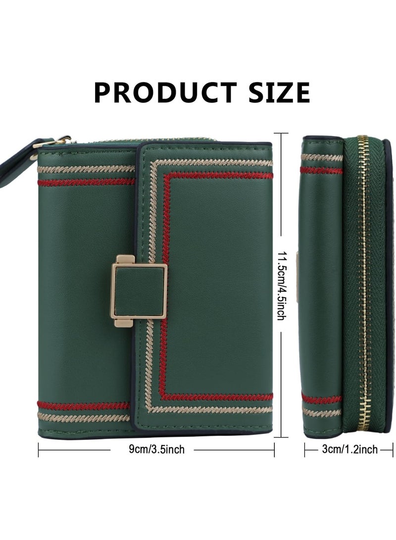 NANAO Women Wallet, Minimalist Design Women's Travel Wallets with ID Window, Credit Card Holder, Black Small Cash Wallets, Cute Leather Coin Purse, for Women Ladies and Girls (Green) - Image 4