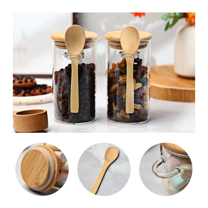 Recceng Glass Sugar Container with Spoon, 8 Pack 10oz Glass Tea Jars with Bamboo Lids and Spoons, Loose Leaf Tea Containers for Coffee Beans, Brown Sugar, Nuts, Candy, Bath Salts - Image 4