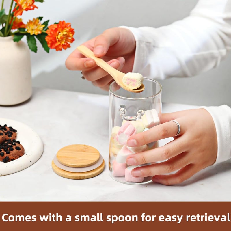 Recceng Glass Sugar Container with Spoon, 8 Pack 10oz Glass Tea Jars with Bamboo Lids and Spoons, Loose Leaf Tea Containers for Coffee Beans, Brown Sugar, Nuts, Candy, Bath Salts - Image 5