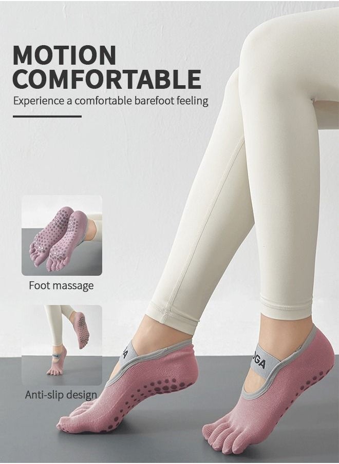 GROIC 2 Pairs Yoga Socks for Women with Non-Slip Grips & Straps, Five Toe Pilates, Barre, Ballet, Fitness, Anti Skid Yoga, Running, Home Leisure, Pedicure  - Image 5