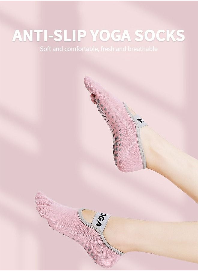 GROIC 2 Pairs Yoga Socks for Women with Non-Slip Grips & Straps, Five Toe Pilates, Barre, Ballet, Fitness, Anti Skid Yoga, Running, Home Leisure, Pedicure  - Image 1