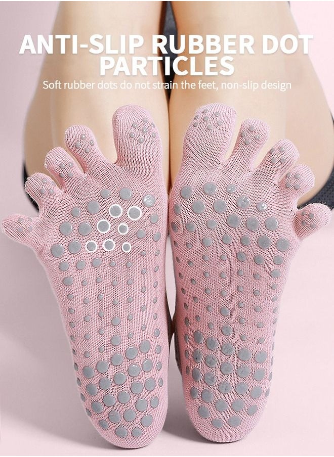 GROIC 2 Pairs Yoga Socks for Women with Non-Slip Grips & Straps, Five Toe Pilates, Barre, Ballet, Fitness, Anti Skid Yoga, Running, Home Leisure, Pedicure  - Image 2