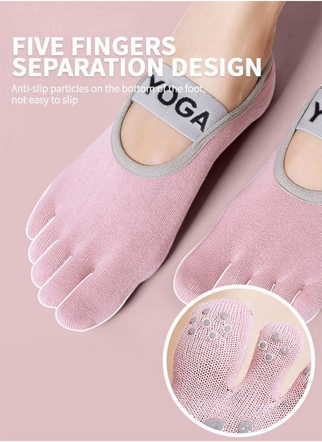 GROIC 2 Pairs Yoga Socks for Women with Non-Slip Grips & Straps, Five Toe Pilates, Barre, Ballet, Fitness, Anti Skid Yoga, Running, Home Leisure, Pedicure  - Image 4
