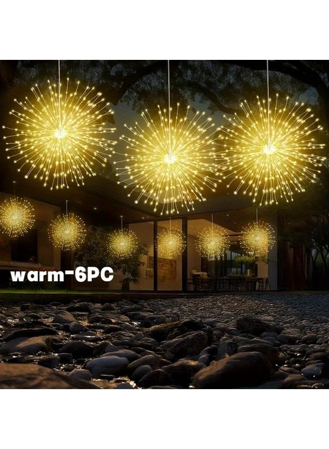 6 قطع أضواء فيري LED تعمل بالطاقة الشمسية مع مستشعر حركة و8 أوضاع باللون الأبيض الدافئ للاستخدام في الهواء الطلق - Image 1