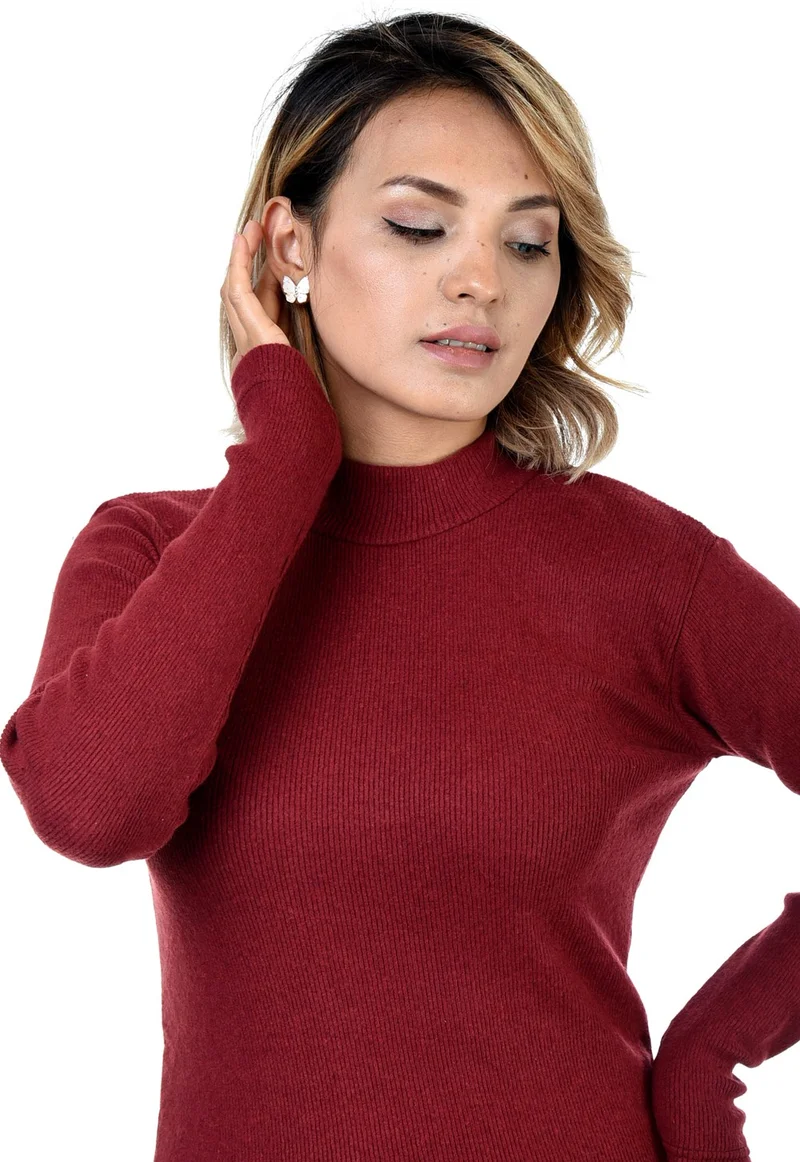 بيليفانتي كولكشن Women's Burgundy Half Turtleneck Sweater