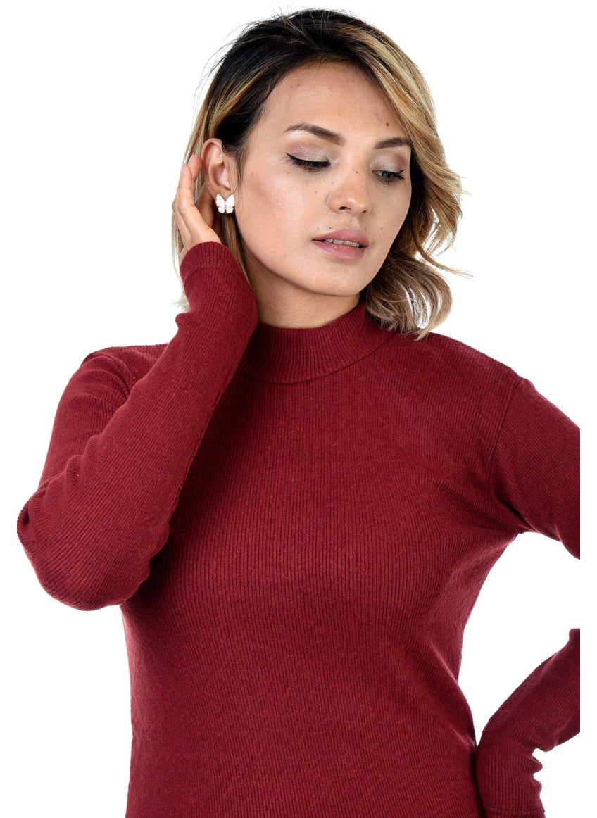 Belifanti Collection Women's Burgundy Half Turtleneck Sweater  - Image 3