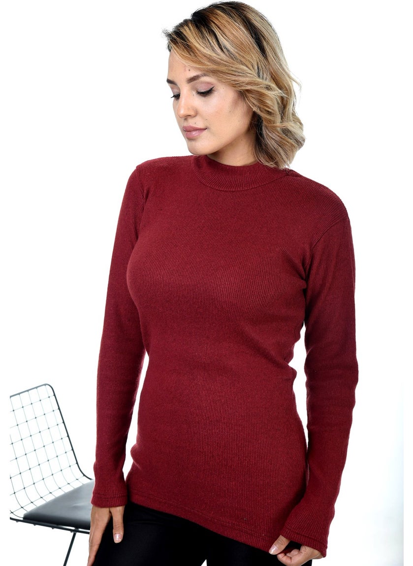 Belifanti Collection Women's Burgundy Half Turtleneck Sweater  - Image 4