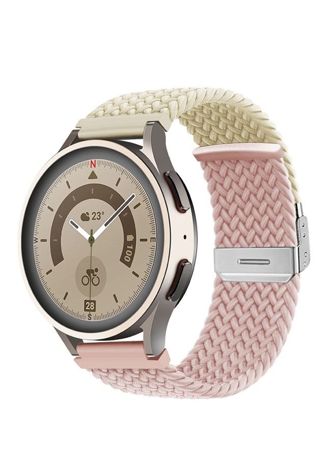 Ant Stretchy Nylon Watch Strap with Stainless Steel Buckle for Samsung Galaxy Watch 5/4/3/active 1/2 20mm, Soft Elastic Replacement Watch Wrist Strap, Sport Watch Strap for Women Girl(Off-White+Pink) - Image 2