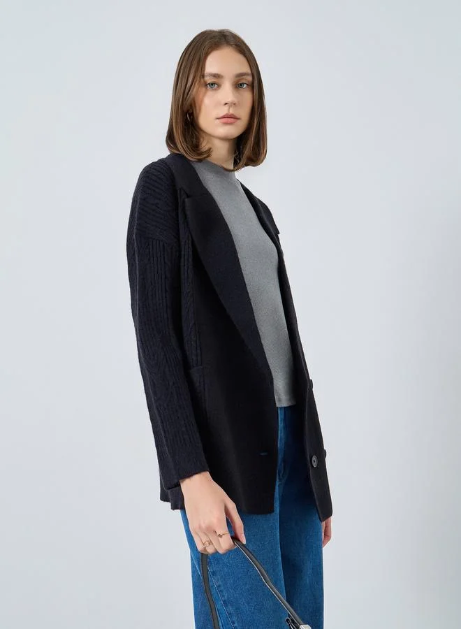 Black Longline Double Breasted Trench Cardigan