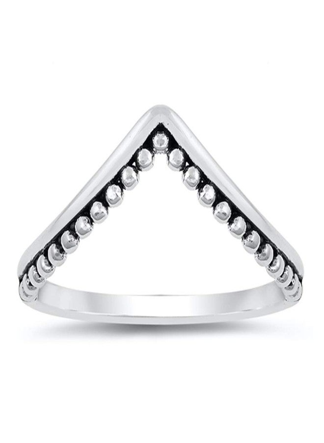 Sac Silver High Point Chevron Bali Bead Stacking Ring .925 Sterling Silver Band Size 8 - Image 1