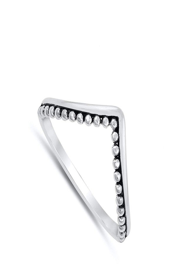 Sac Silver High Point Chevron Bali Bead Stacking Ring .925 Sterling Silver Band Size 8 - Image 2