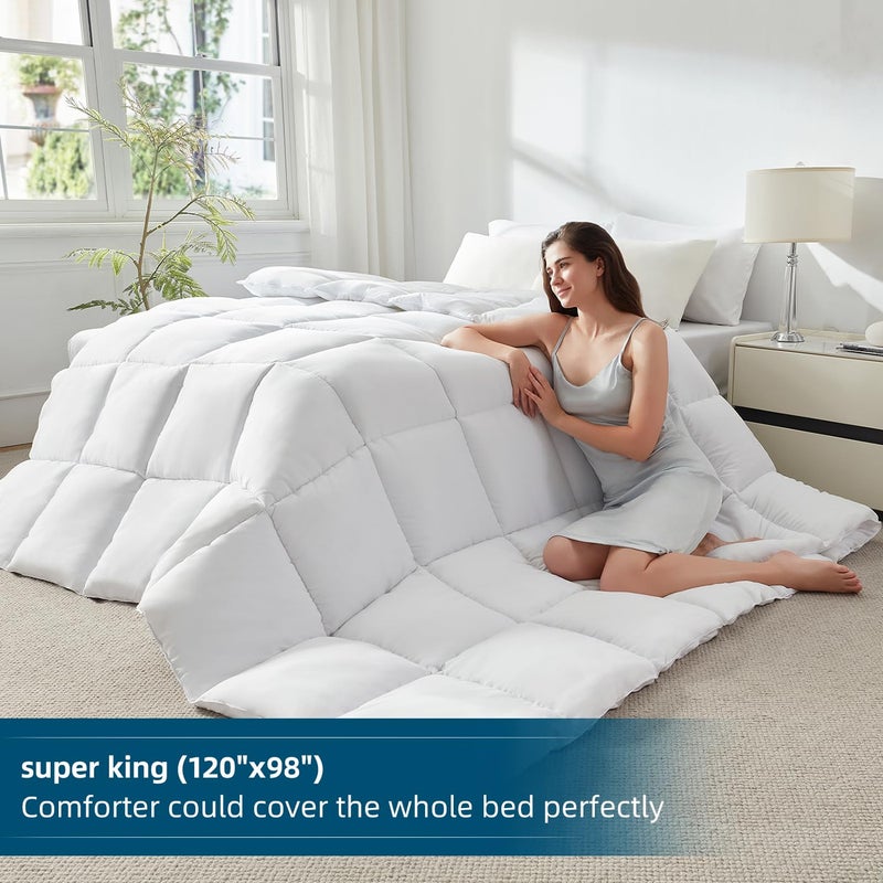 STWIENER Oversized King Comforter 120x98, Extra Large Super King Comforter, Lightweight Soft Quilted Down-Alternative Duvet Insert, Fluffy Breathable Microfiber with 8 Corner Tabs, All Season Bedding White - Image 2
