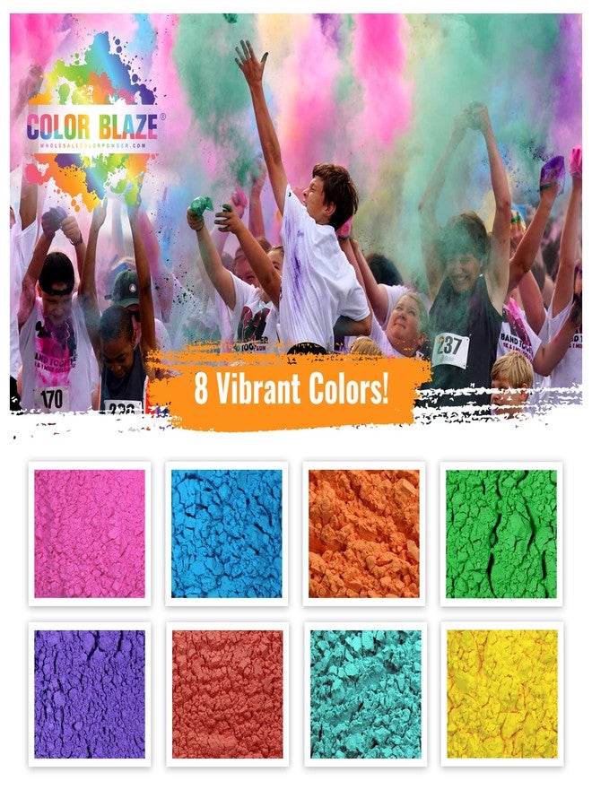 Color Blaze مسحوق ألوان هولي من كولور بليز - عبوة من 8 ألوان زاهية (75 غرام لكل لون) - وردي، أحمر، برتقالي، أصفر، أخضر، أزرق مخضر، أزرق، بنفسجي - مثالي للرمي، ورسم الرانجولي، وسباقات المرح، وحرب الألوان، والحفلات والمهرجانات - Image 2
