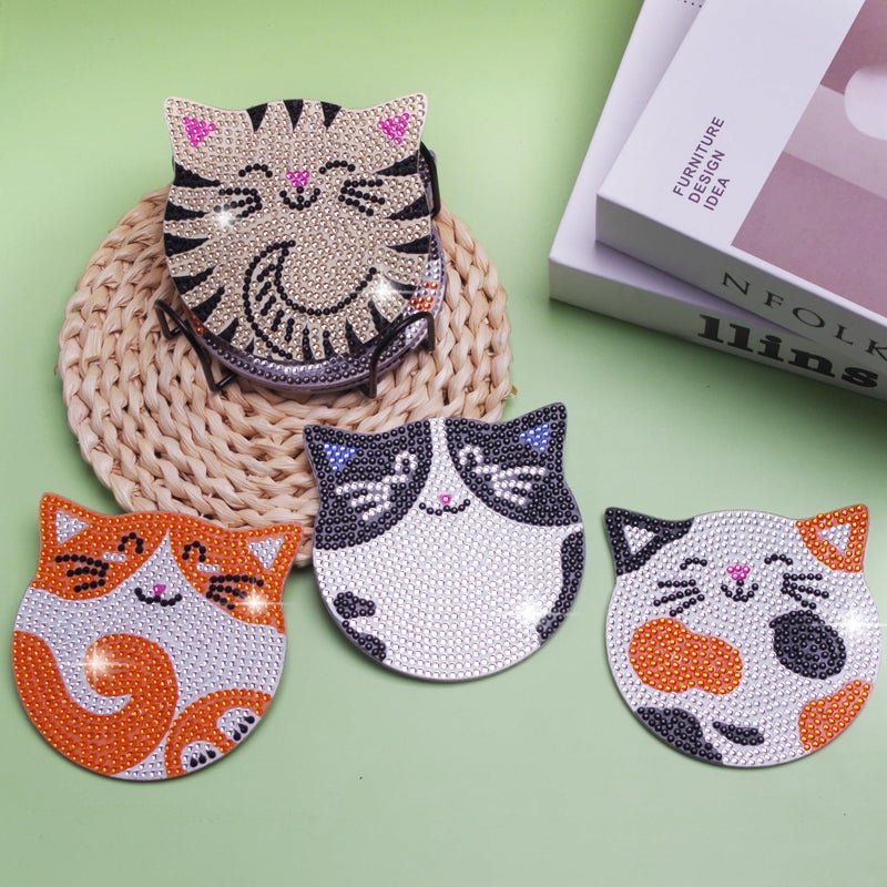 Vcekract Diamond Painting Coasters Kits, 6 Pcs Cat Diamond Art Coasters with Holder, Crafts Kits for DIY Coasters, Diamond Art Kits for Adults - Image 5