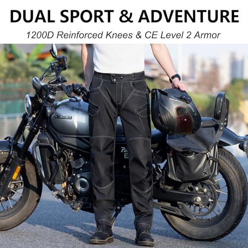 CTBQiTom Dual Sport Motorcycle Pants with NextGen CE Level 2 Armor 1200D Reinforced Knees WaterResistant Black - Image 3