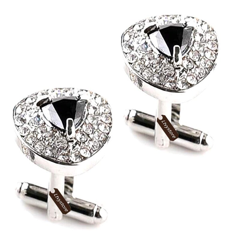 Luxury Black Crystal White Rhinestones Heart Cufflinks for Women Men Shirt, Ltvystore Jewelry Trendy Geometric Cuff Links Buttons with Box