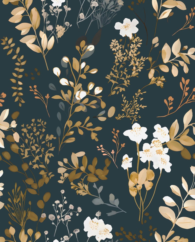 Laatse Floral Wallpaper Peel and Stick Vintage Wallpaper Boho Navy Contact Paper Waterproof Self Adhesive Modern Gold Leaf Wall Paper for Cabinet Walls Kitchen 175in x118in - Image 2