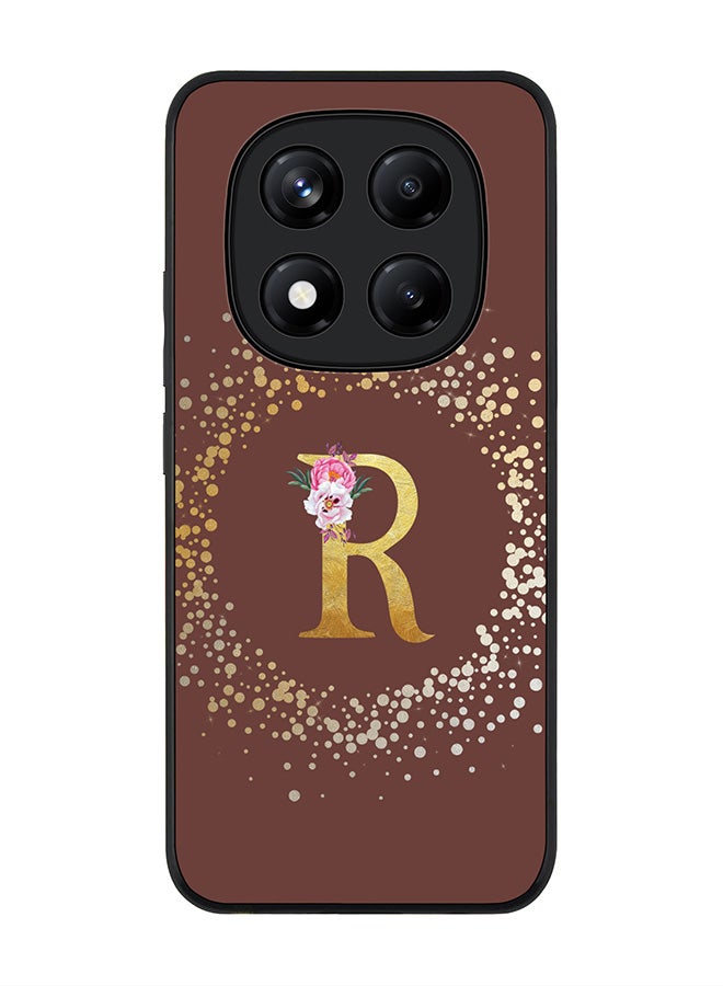 Stylizedd For Xiaomi Redmi Note 14 Pro 4G 4G Case,Slim fit Camera Protection, Shockproof Thin Phone cover  - Custom Monogram Floral - R  (Brown ) - Image 1
