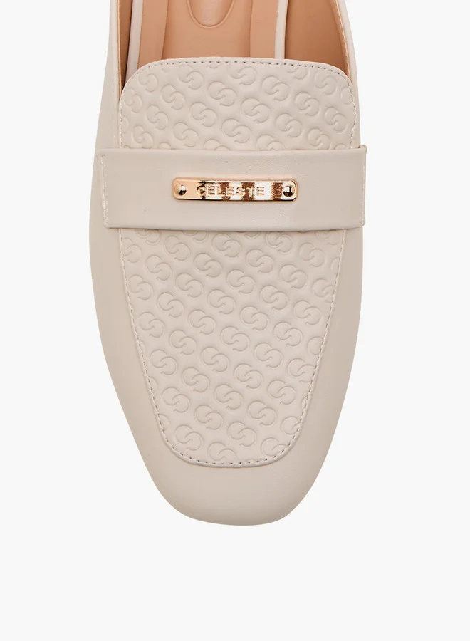 Celeste Women's Monogram Embossed Slip-On Mules with Block Heels