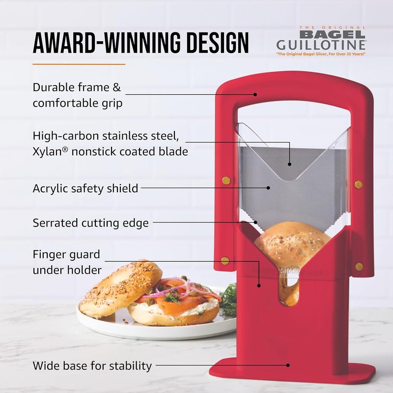 Hoan Bagel Guillotine Universal Slicer with Built-in Finger Safety Shield, Perfect for Bagels, Buns, and Muffins, Nonstick Blade, 9.25 Inch, Red - Image 5