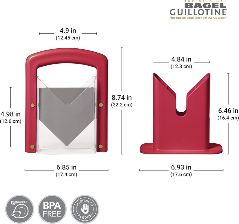 Hoan Bagel Guillotine Universal Slicer with Built-in Finger Safety Shield, Perfect for Bagels, Buns, and Muffins, Nonstick Blade, 9.25 Inch, Red - Image 2