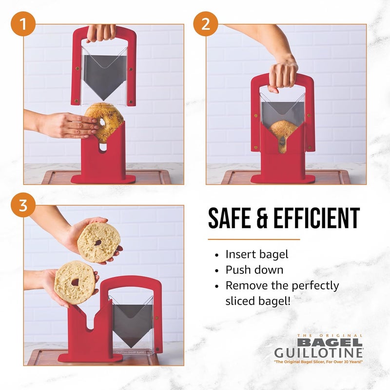 Hoan Bagel Guillotine Universal Slicer with Built-in Finger Safety Shield, Perfect for Bagels, Buns, and Muffins, Nonstick Blade, 9.25 Inch, Red - Image 4