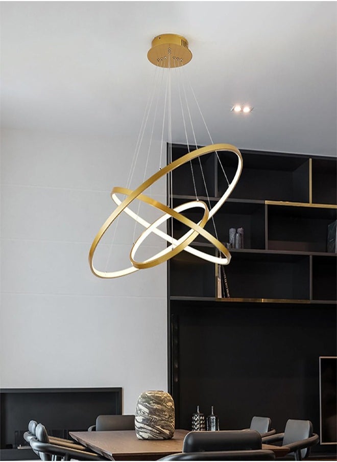 ATM 3-Ring Chandelier LED Circle Pendant Light Modern Acrylic Adjustable Hanging Lamp Living Room Restaurant Lobby Hotel Ceiling Light,Gold+WarmLight-80+60+40cm  - Image 3