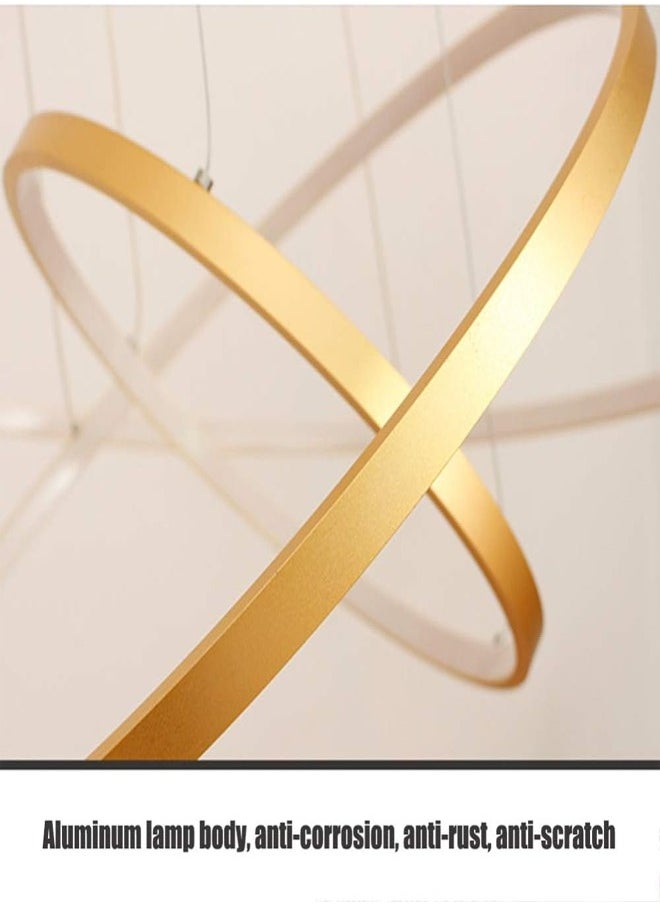 ATM 3-Ring Chandelier LED Circle Pendant Light Modern Acrylic Adjustable Hanging Lamp Living Room Restaurant Lobby Hotel Ceiling Light,Gold+WarmLight-80+60+40cm  - Image 4