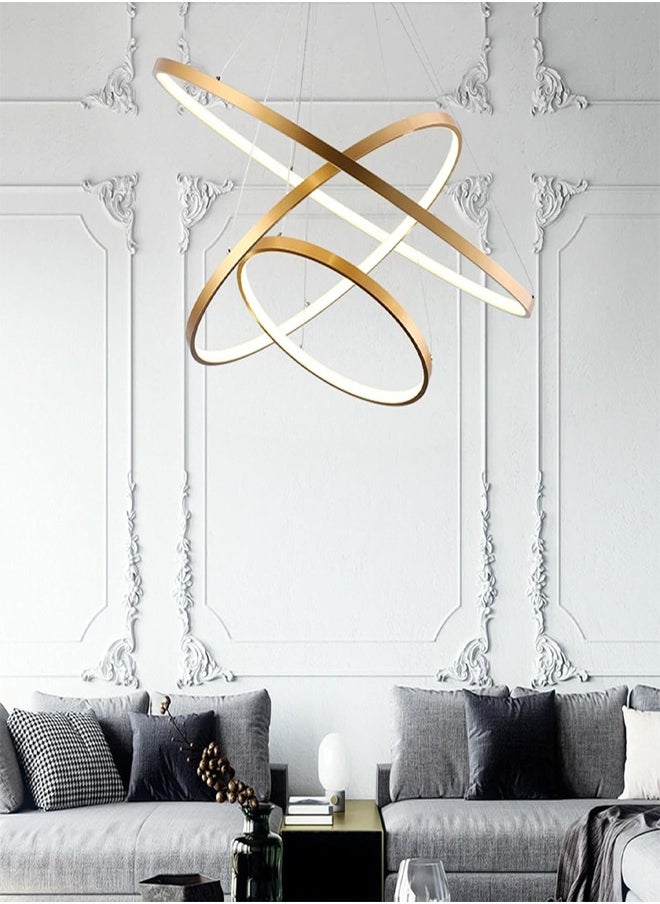 ATM 3-Ring Chandelier LED Circle Pendant Light Modern Acrylic Adjustable Hanging Lamp Living Room Restaurant Lobby Hotel Ceiling Light,Gold+WarmLight-80+60+40cm  - Image 5