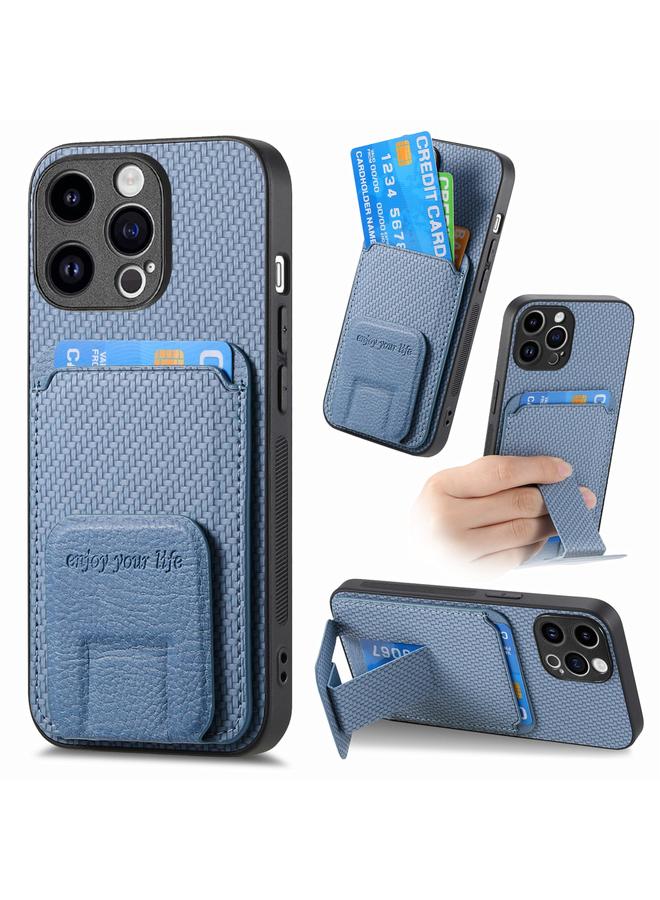 Zaboon Case For iPhone 12 Pro Carbon Fiber Card Bag Fold Stand Phone Case - Image 1