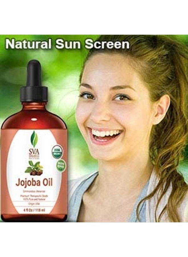 SVA Organics - Jojoba Oil Organic Cold Pressed USDA Certified with Dropper 4 Oz Pure Cold Pressed Unrefined Carrier Oil for Skin, Hair, Face, Massage, Nails - Image 1