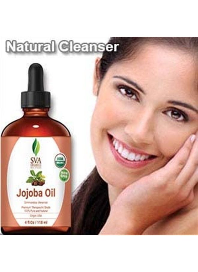 SVA Organics - Jojoba Oil Organic Cold Pressed USDA Certified with Dropper 4 Oz Pure Cold Pressed Unrefined Carrier Oil for Skin, Hair, Face, Massage, Nails - Image 1