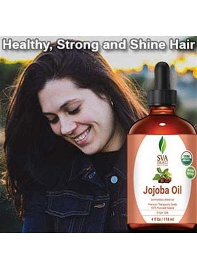 SVA Organics - Jojoba Oil Organic Cold Pressed USDA Certified with Dropper 4 Oz Pure Cold Pressed Unrefined Carrier Oil for Skin, Hair, Face, Massage, Nails - Image 1