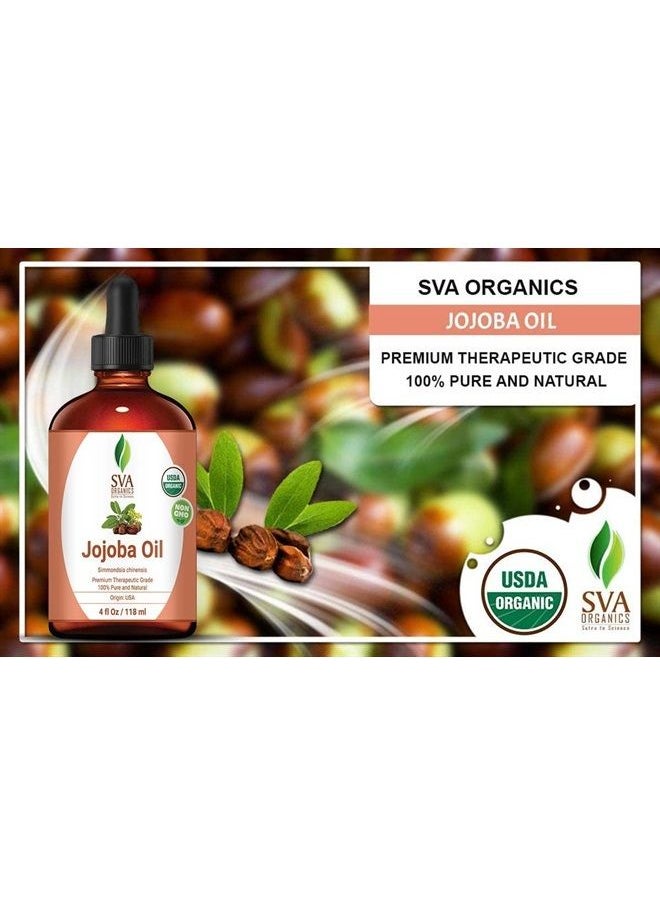 SVA Organics - Jojoba Oil Organic Cold Pressed USDA Certified with Dropper 4 Oz Pure Cold Pressed Unrefined Carrier Oil for Skin, Hair, Face, Massage, Nails - Image 1