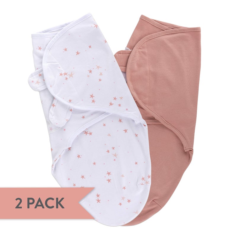 Ely's & Co. Adjustable Swaddle Blanket Infant Baby Wrap 2 Pack (Mauve Pink Stars & Solid Dusty Rose 0-3 Months) - Image 5