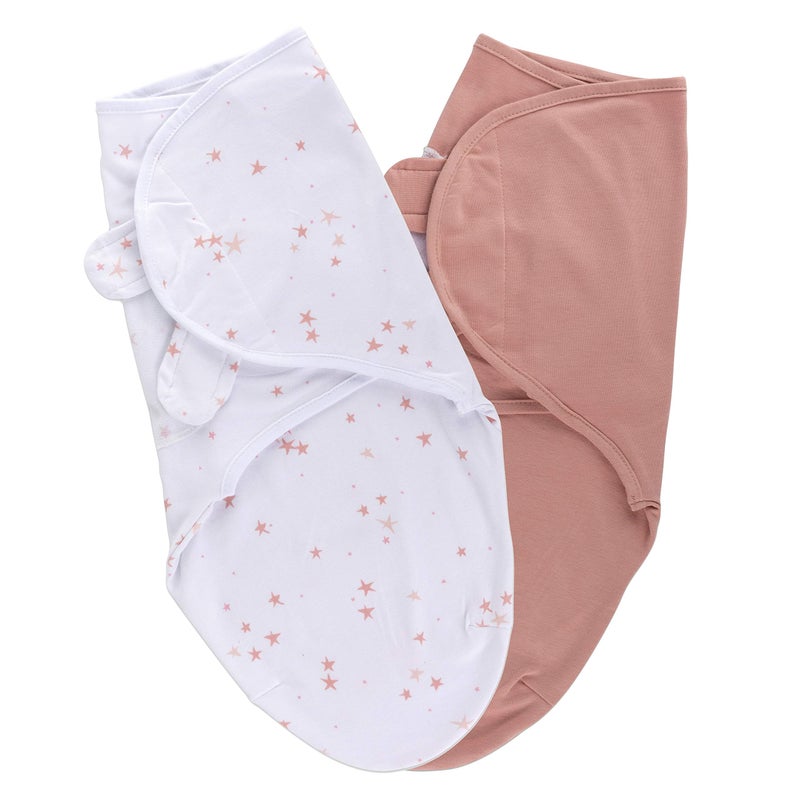 Ely's & Co. Adjustable Swaddle Blanket Infant Baby Wrap 2 Pack (Mauve Pink Stars & Solid Dusty Rose 0-3 Months) - Image 1