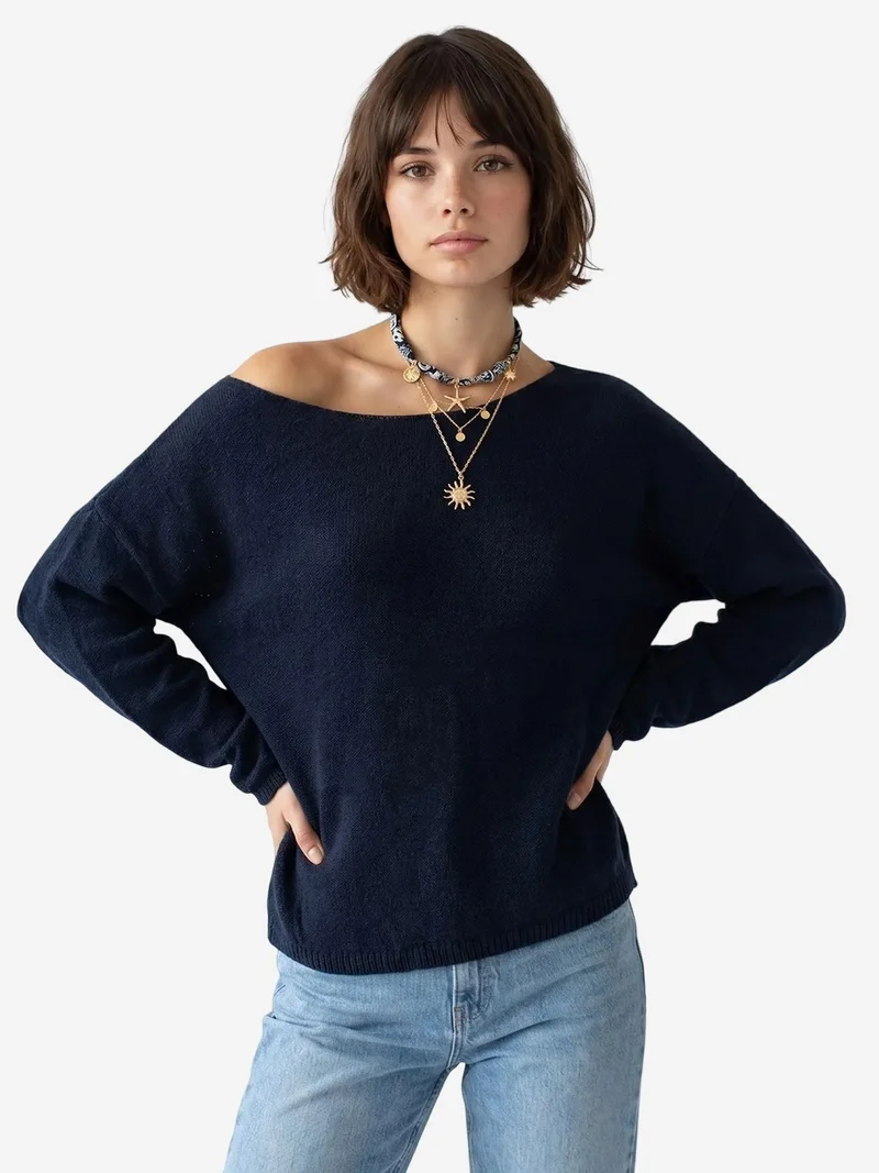 ميكسراي MIXRAY Oversized Boat Neck Knit Sweater