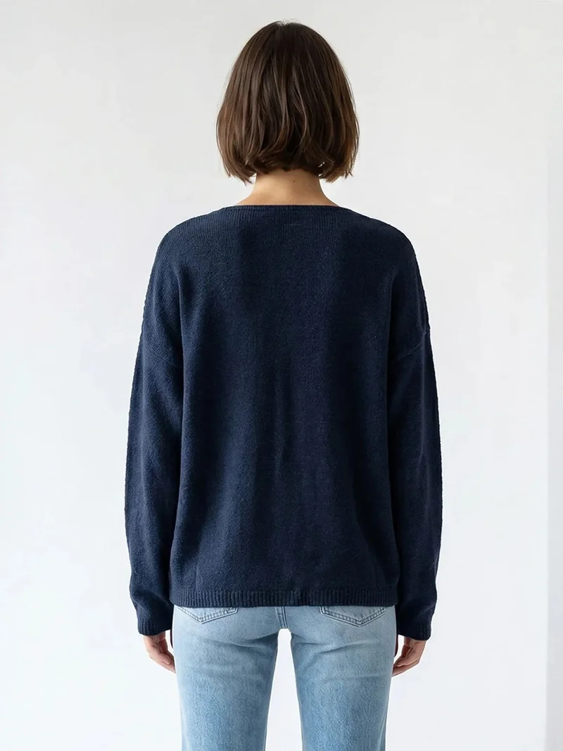 Mixray Navy Blue MIXRAY Oversized Boat Neck Knit Sweater for Women | Best Price UAE