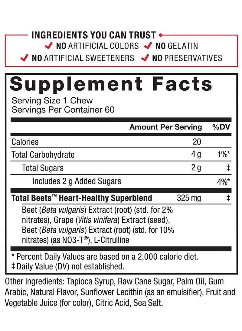 Force Factor Total Beets For Healthy Energy And Antioxidants Acai Berry 60 Chews - Image 2