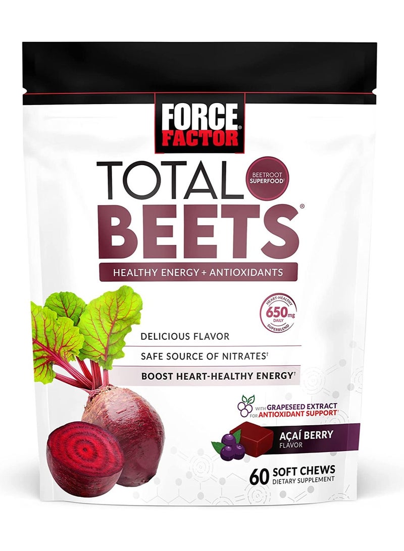Force Factor Total Beets For Healthy Energy And Antioxidants Acai Berry 60 Chews - Image 1