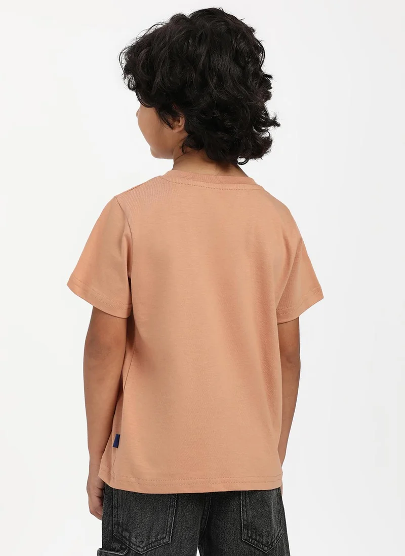 Nautinati Brown Nautinati Boys' Cotton Beach Print Rib Collar T-shirt for Men | Best Price UAE