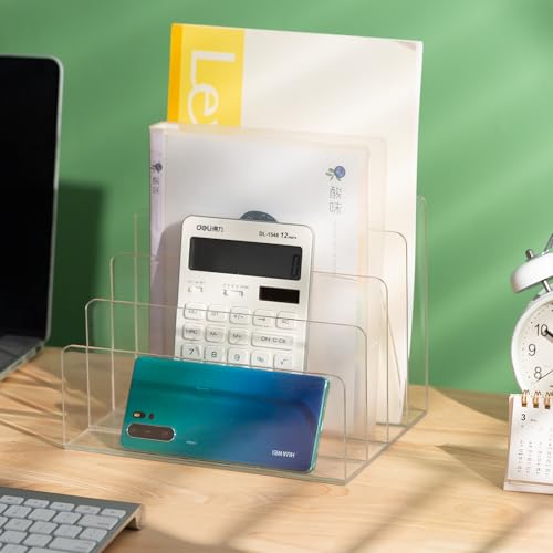 Sooyee File Organizer for Desk, Mail Organizer Countertop,4-Section File Holder for Home Office,Book Organizer,Acrylic Desk Organizer for Letter, Document, Notebook, Binder, Purse, Palette,Clear - Image 4