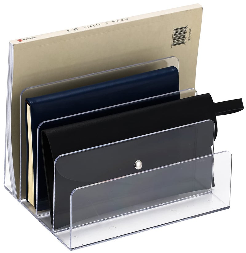 Sooyee File Organizer for Desk, Mail Organizer Countertop,4-Section File Holder for Home Office,Book Organizer,Acrylic Desk Organizer for Letter, Document, Notebook, Binder, Purse, Palette,Clear - Image 2