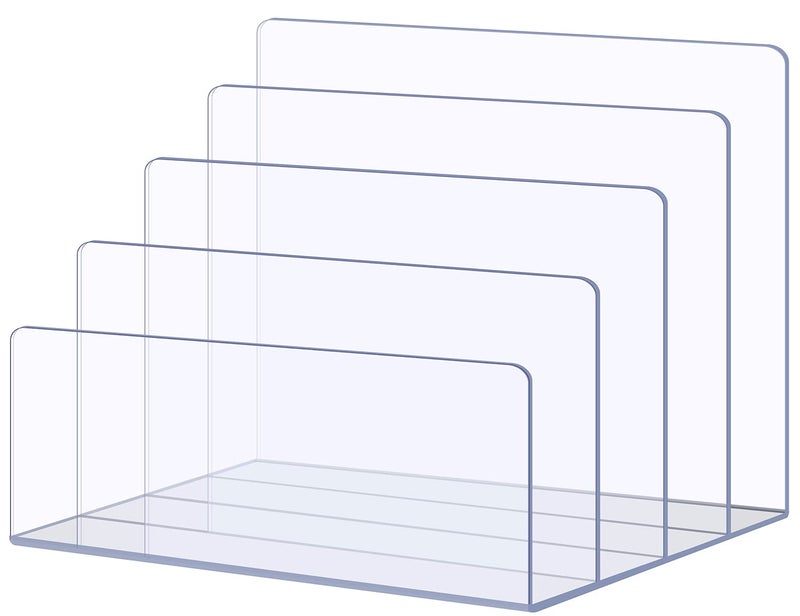 Sooyee File Organizer for Desk, Mail Organizer Countertop,4-Section File Holder for Home Office,Book Organizer,Acrylic Desk Organizer for Letter, Document, Notebook, Binder, Purse, Palette,Clear - Image 1