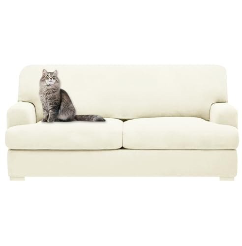 molasofa T Cushion Loveseat Slipcover with 2 Individual T Cushion Shape Seat Covers for Home Décor, 3 Pieces Stretchable, Washable, Non-Pilling, Non-Slip Loveseat Covers (Loveseat,Ivory) - Image 1