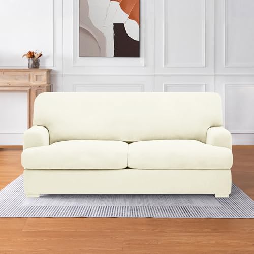 molasofa T Cushion Loveseat Slipcover with 2 Individual T Cushion Shape Seat Covers for Home Décor, 3 Pieces Stretchable, Washable, Non-Pilling, Non-Slip Loveseat Covers (Loveseat,Ivory) - Image 3